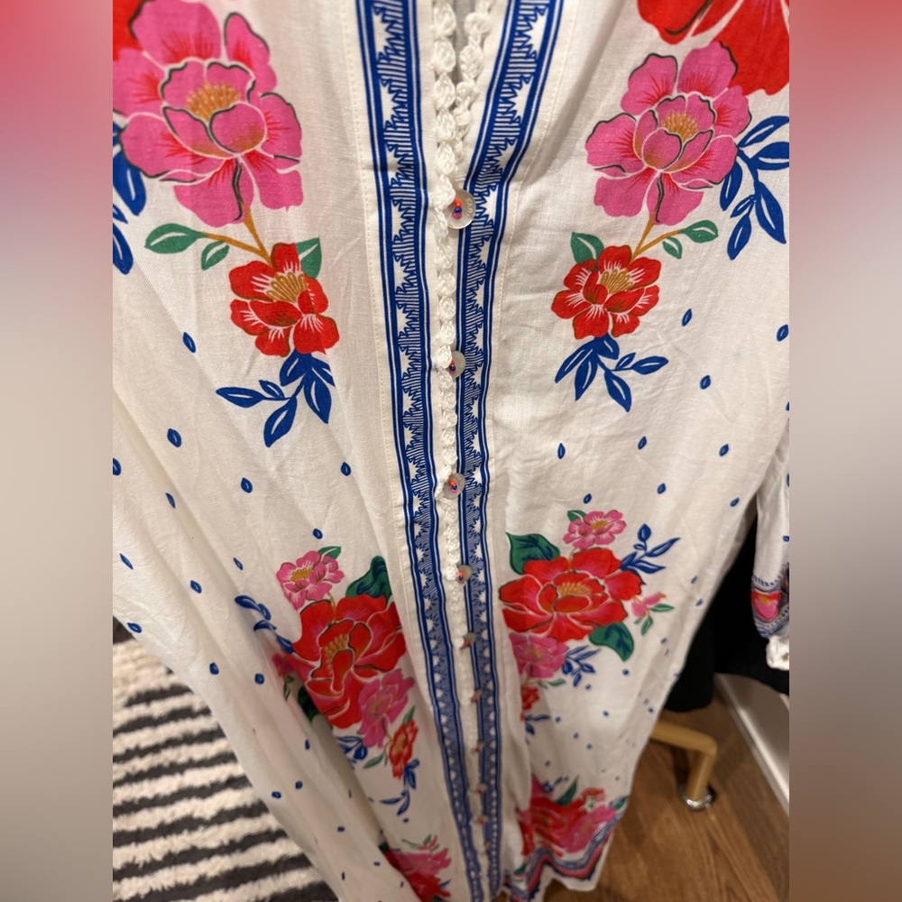 FARM RIO (NWT): White Floral Dress/Swim Coverup - Picture 6 of 6